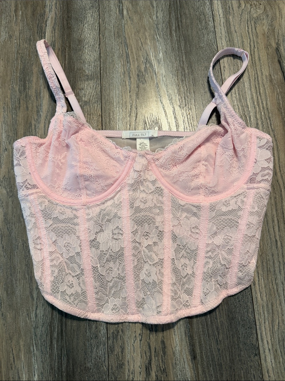 Full Tilt Light Pink Lace Longline Bralette